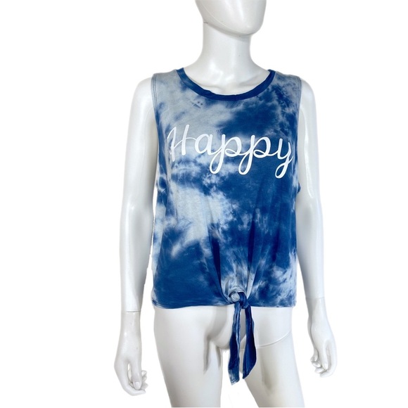 French Pastry Tie Dye “ Happy” Tie Front Muscle Tee - Picture 1 of 7